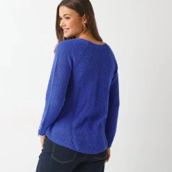 Trui En Vest<Blancheporte Trui in patenttricot met uitlopend model met zachte touch felblauw