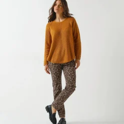 Trui En Vest<Blancheporte Trui in patenttricot met uitlopend model met zachte touch kerrie