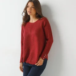 Trui En Vest<Blancheporte Trui in patenttricot met uitlopend model met zachte touch bordeaux