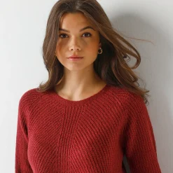 Trui En Vest<Blancheporte Trui in patenttricot met uitlopend model met zachte touch bordeaux