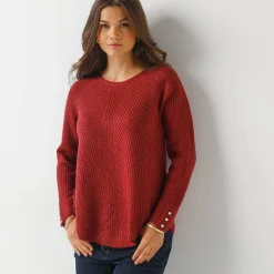 Trui En Vest<Blancheporte Trui in patenttricot met uitlopend model met zachte touch bordeaux