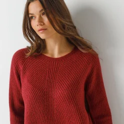 Trui En Vest<Blancheporte Trui in patenttricot met uitlopend model met zachte touch bordeaux