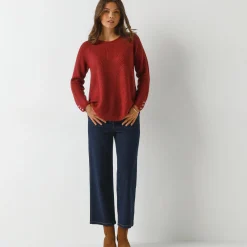 Trui En Vest<Blancheporte Trui in patenttricot met uitlopend model met zachte touch bordeaux