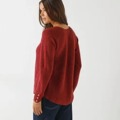 Trui En Vest<Blancheporte Trui in patenttricot met uitlopend model met zachte touch bordeaux