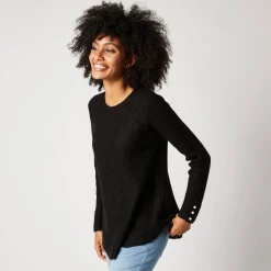 Trui En Vest<Blancheporte Trui in patenttricot met uitlopend model met zachte touch zwart