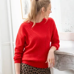 Trui En Vest<Blancheporte Trui in patenttricot met ronde hals, details met ajour rood