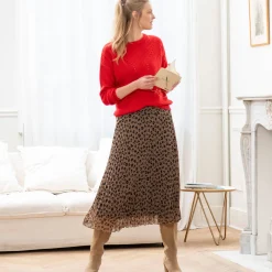 Trui En Vest<Blancheporte Trui in patenttricot met ronde hals, details met ajour rood