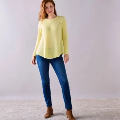 Trui En Vest<Blancheporte Trui in patenttricot met uitlopend model met zachte touch lichtgeel