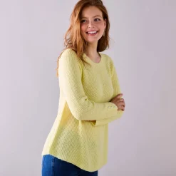 Trui En Vest<Blancheporte Trui in patenttricot met uitlopend model met zachte touch lichtgeel