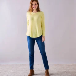 Trui En Vest<Blancheporte Trui in patenttricot met uitlopend model met zachte touch lichtgeel