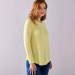 Trui En Vest<Blancheporte Trui in patenttricot met uitlopend model met zachte touch lichtgeel