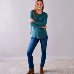 Trui En Vest<Blancheporte Trui in patenttricot met uitlopend model met zachte touch saliegroen