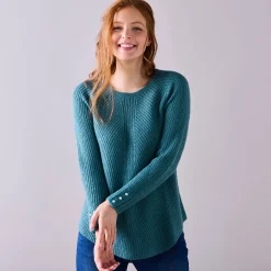Trui En Vest<Blancheporte Trui in patenttricot met uitlopend model met zachte touch saliegroen