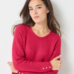 Trui En Vest<Blancheporte Trui in patenttricot met uitlopend model met zachte touch framboos