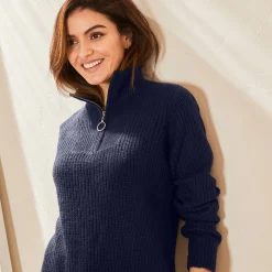 Trui En Vest<Blancheporte Trui in ribtricot met ritskraag marine