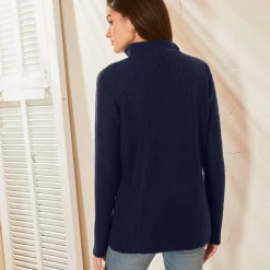 Trui En Vest<Blancheporte Trui in ribtricot met ritskraag marine