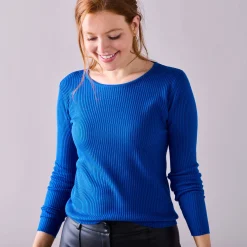 Trui En Vest<Blancheporte Trui in ribtricot met ronde hals felblauw