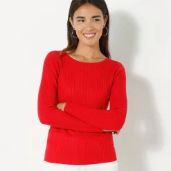 Trui En Vest<Blancheporte Trui in ribtricot met ronde hals rood