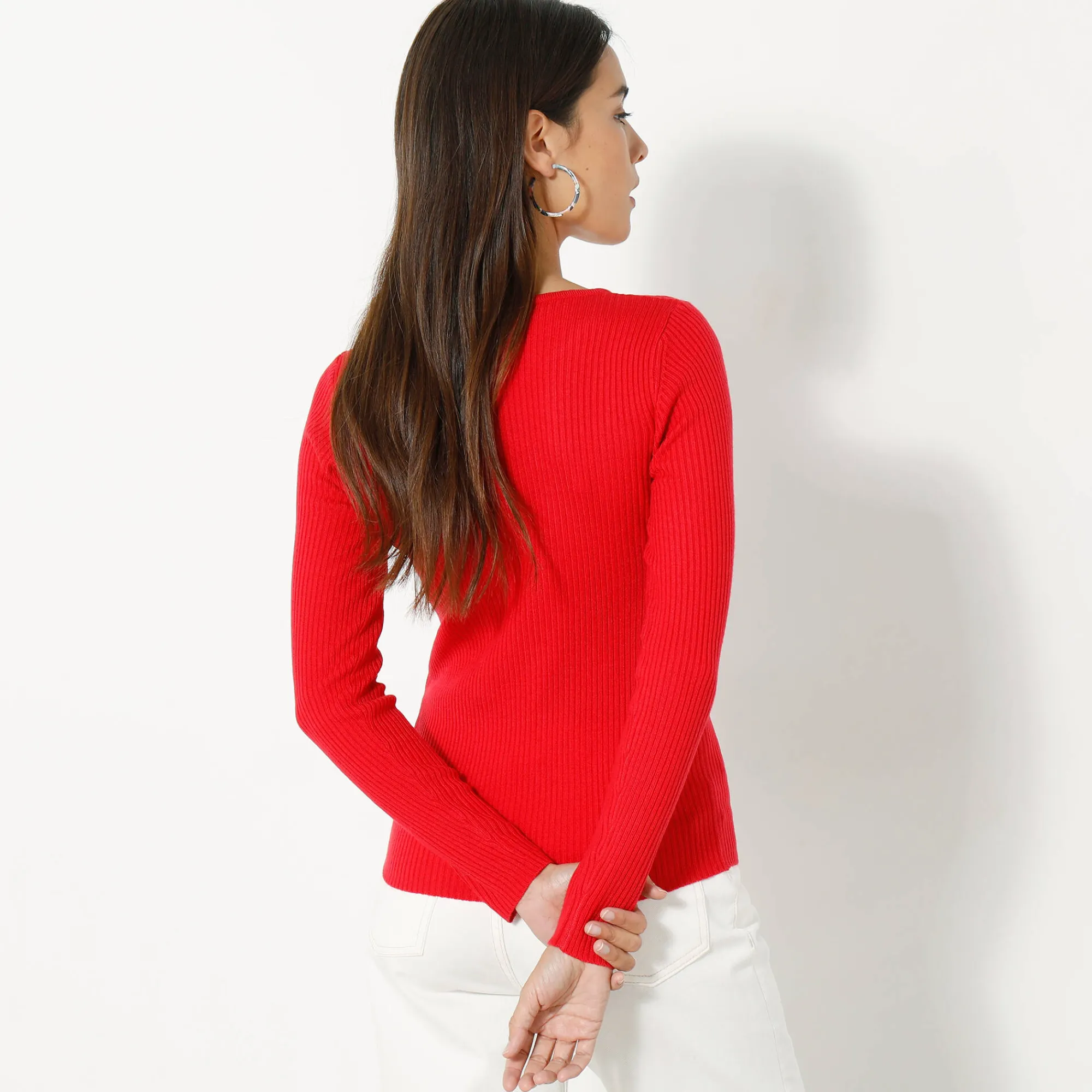 Trui En Vest<Blancheporte Trui in ribtricot met ronde hals rood