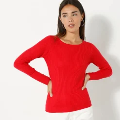 Trui En Vest<Blancheporte Trui in ribtricot met ronde hals rood