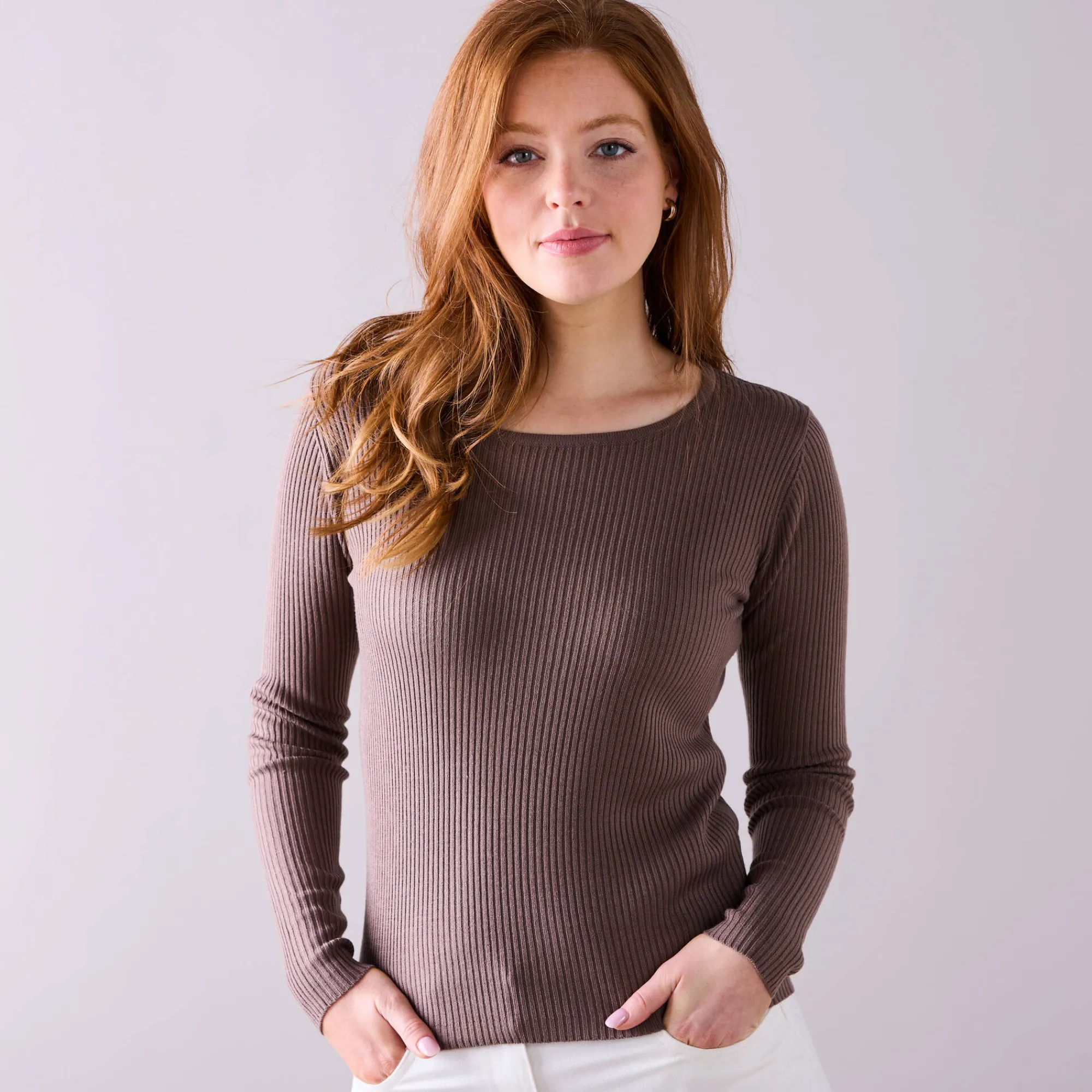 Trui En Vest<Blancheporte Trui in ribtricot met ronde hals taupe