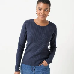Trui En Vest<Blancheporte Trui in ribtricot met ronde hals marine