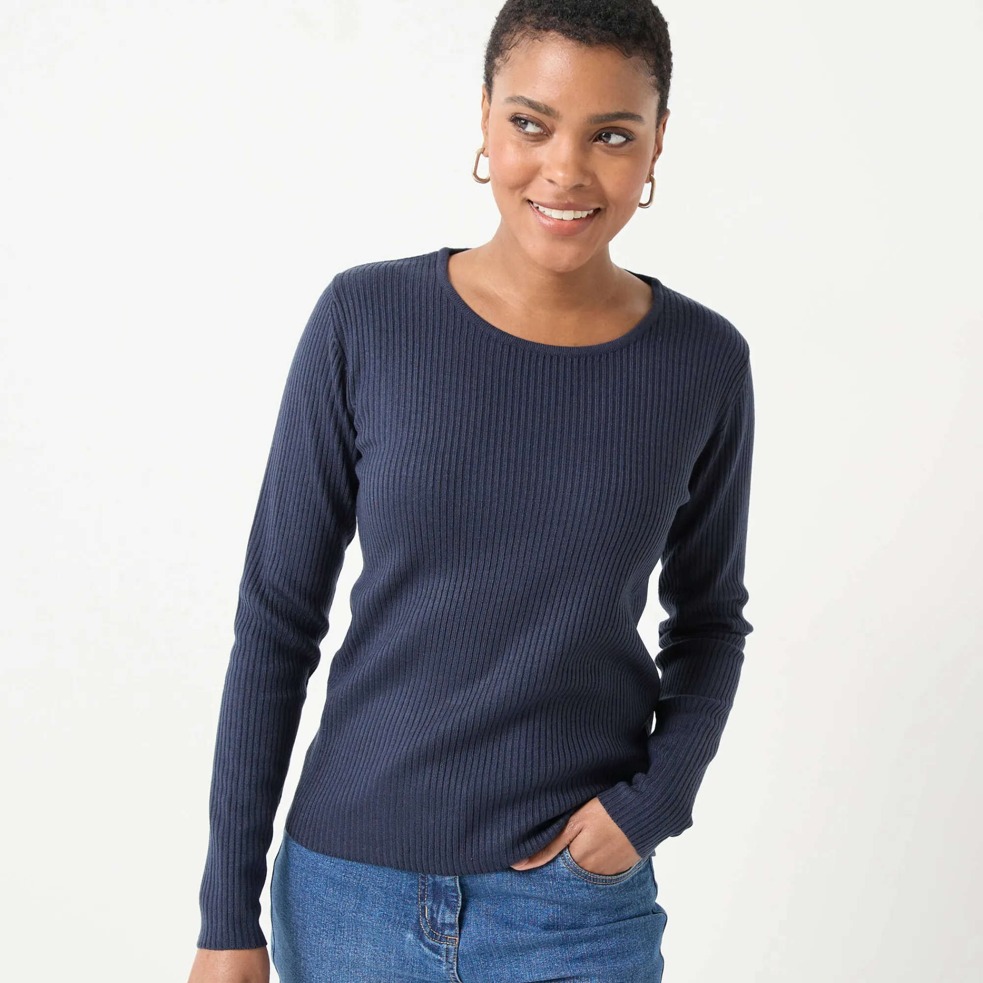 Trui En Vest<Blancheporte Trui in ribtricot met ronde hals marine
