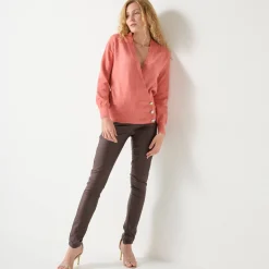Feestoutfits Dames|Trui En Vest<Blancheporte Trui in wikkelstijl met juweelknopen koraal