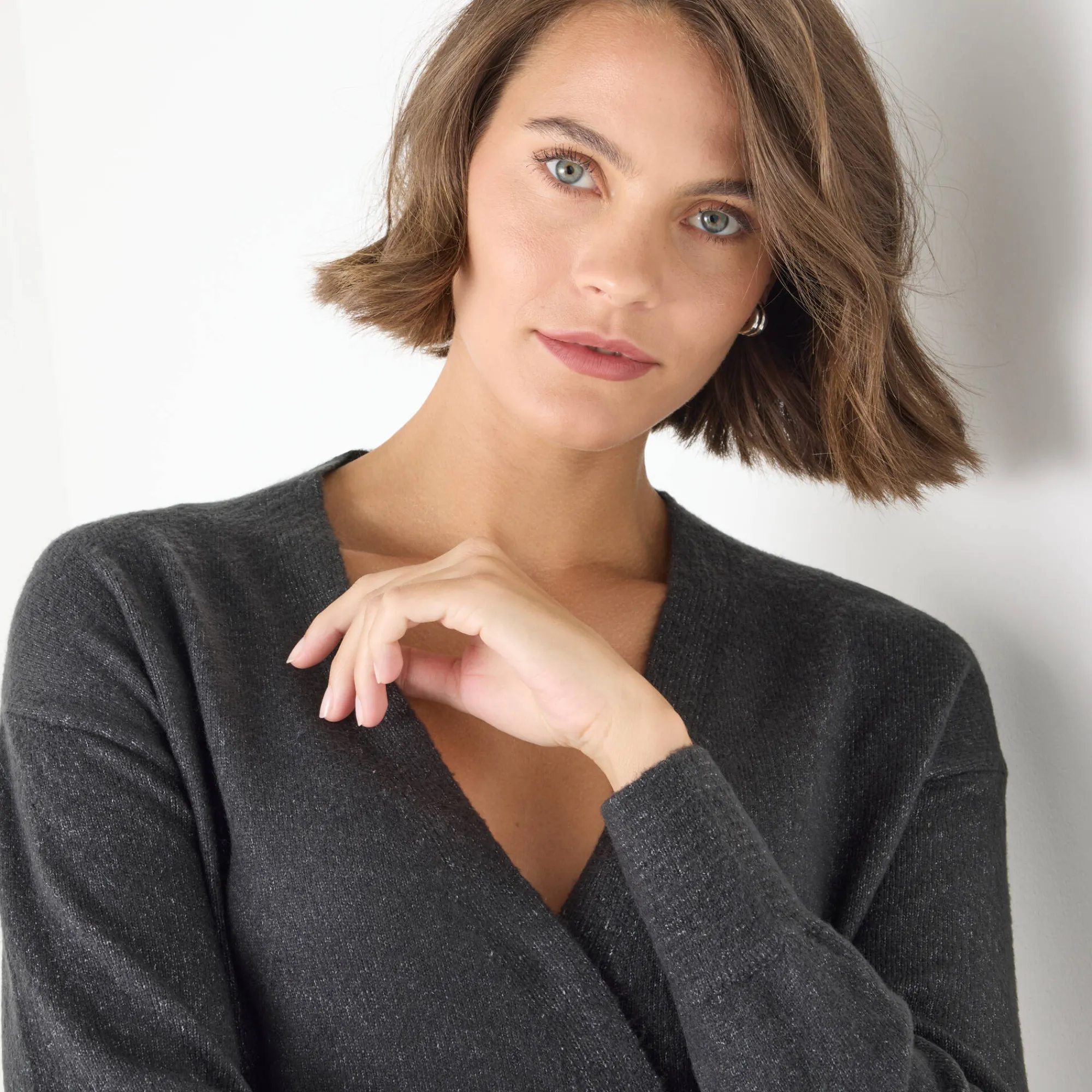 Feestoutfits Dames|Trui En Vest<Blancheporte Trui in wikkelstijl met juweelknopen antraciet