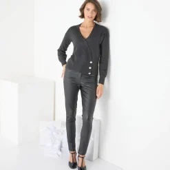 Feestoutfits Dames|Trui En Vest<Blancheporte Trui in wikkelstijl met juweelknopen antraciet