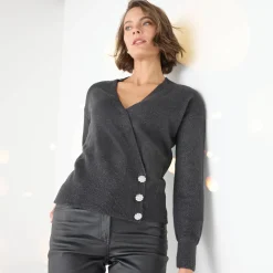 Feestoutfits Dames|Trui En Vest<Blancheporte Trui in wikkelstijl met juweelknopen antraciet