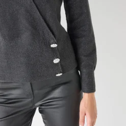 Feestoutfits Dames|Trui En Vest<Blancheporte Trui in wikkelstijl met juweelknopen antraciet