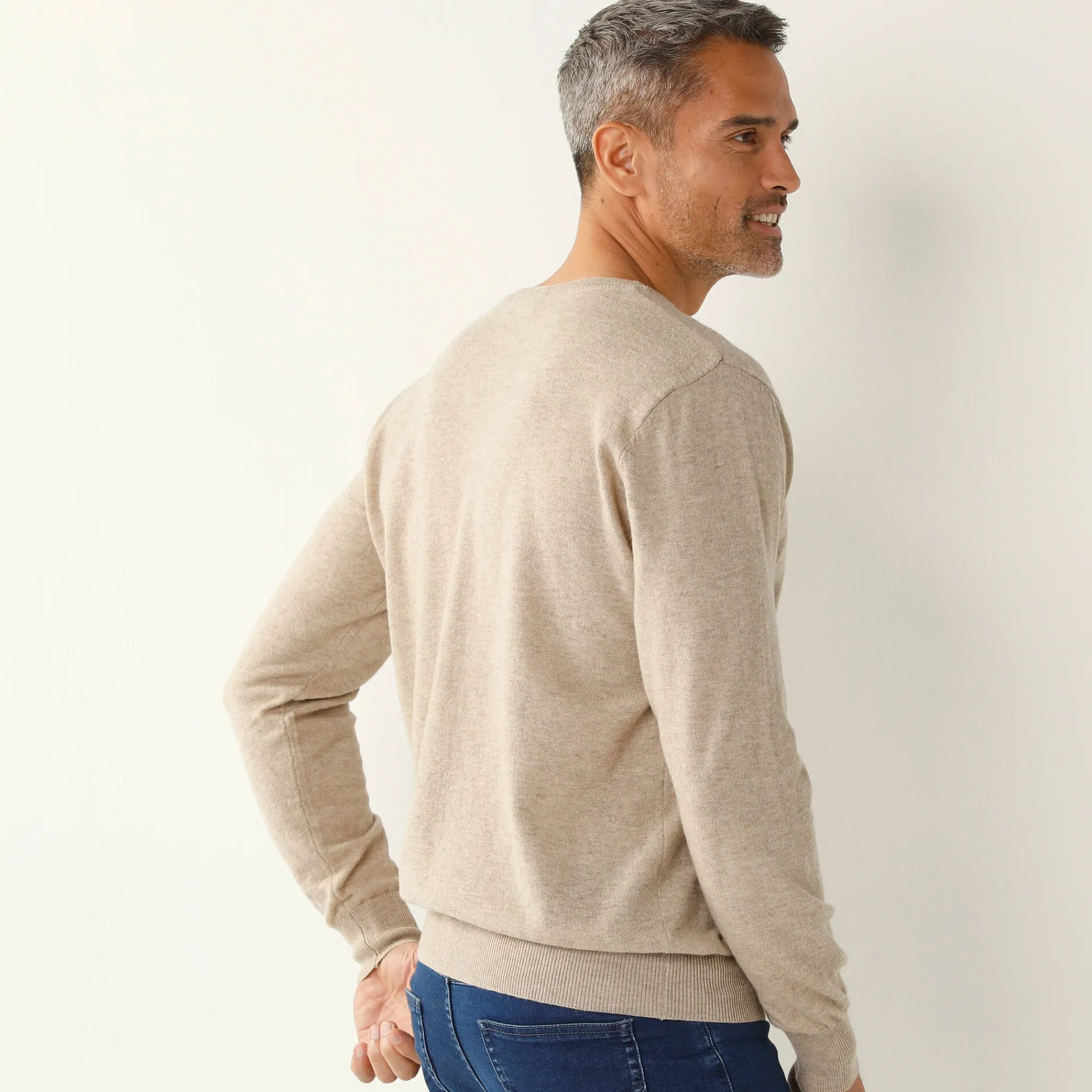 Trui En Vest<Blancheporte Trui in zuiver katoen, V-hals en lange mouwen chiné taupe