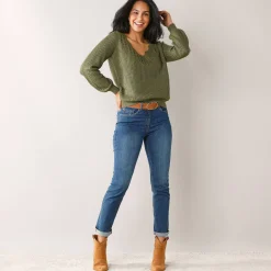 Trui En Vest<Blancheporte Trui met ajourdetails, pareltricot kaki