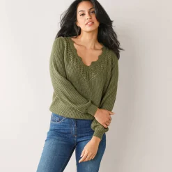 Trui En Vest<Blancheporte Trui met ajourdetails, pareltricot kaki