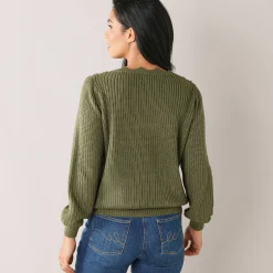 Trui En Vest<Blancheporte Trui met ajourdetails, pareltricot kaki