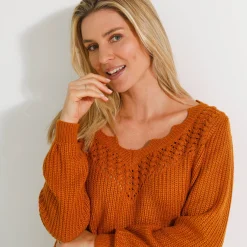 Trui En Vest<Blancheporte Trui met ajourdetails, pareltricot honing