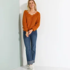 Trui En Vest<Blancheporte Trui met ajourdetails, pareltricot honing