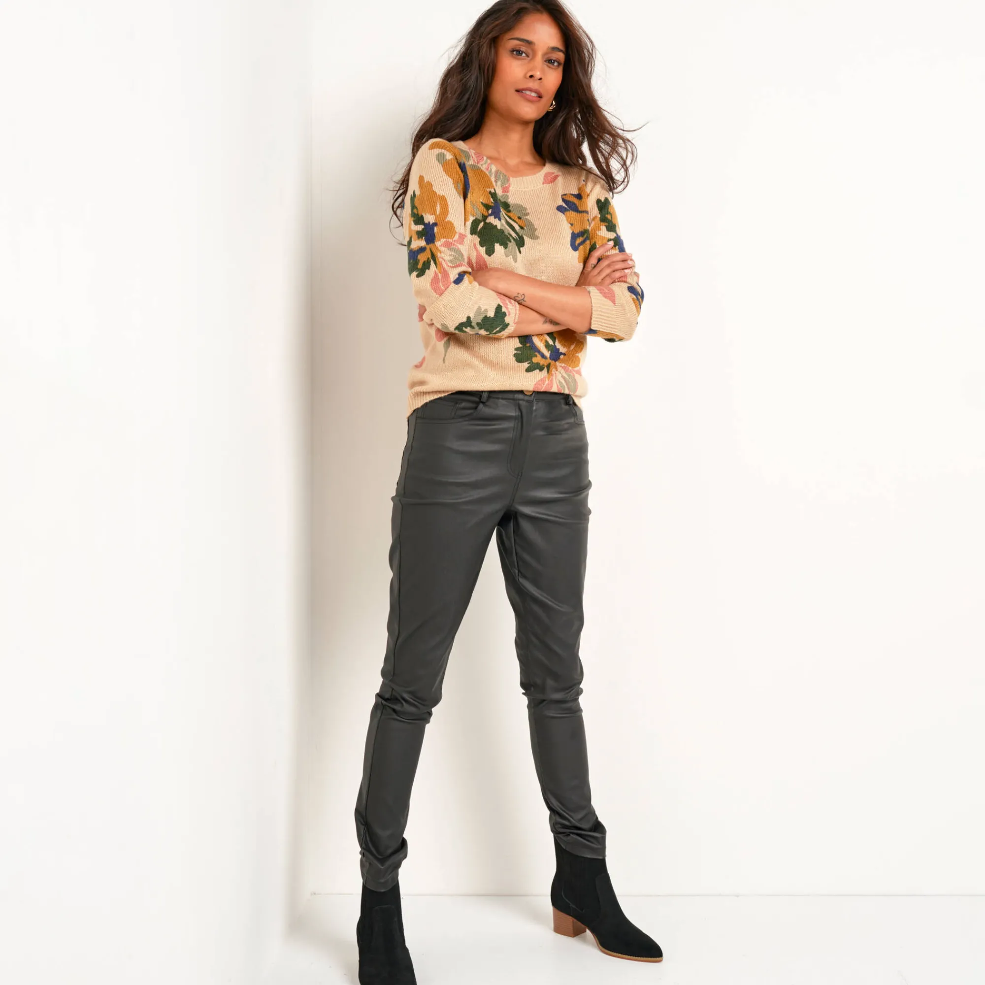 Trui En Vest<Blancheporte Trui met bloemenprint beige / bronskleur