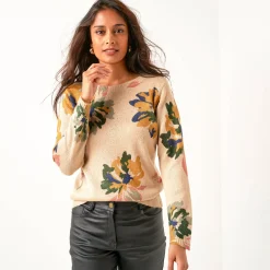 Trui En Vest<Blancheporte Trui met bloemenprint beige / bronskleur