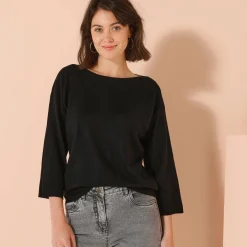 Trui En Vest<Blancheporte Trui met boothals en 3/4-mouwen, kasjmiertouch zwart