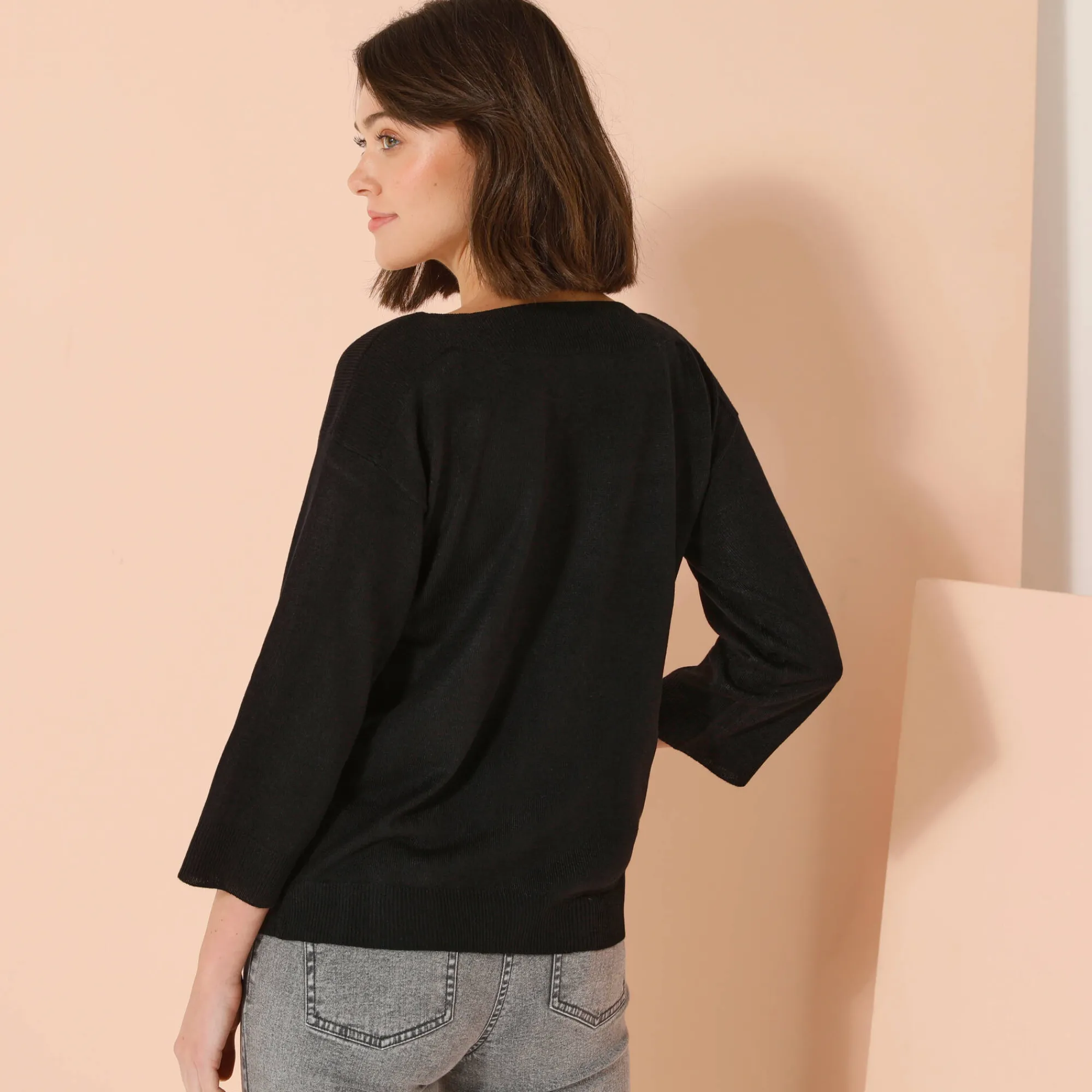 Trui En Vest<Blancheporte Trui met boothals en 3/4-mouwen, kasjmiertouch zwart
