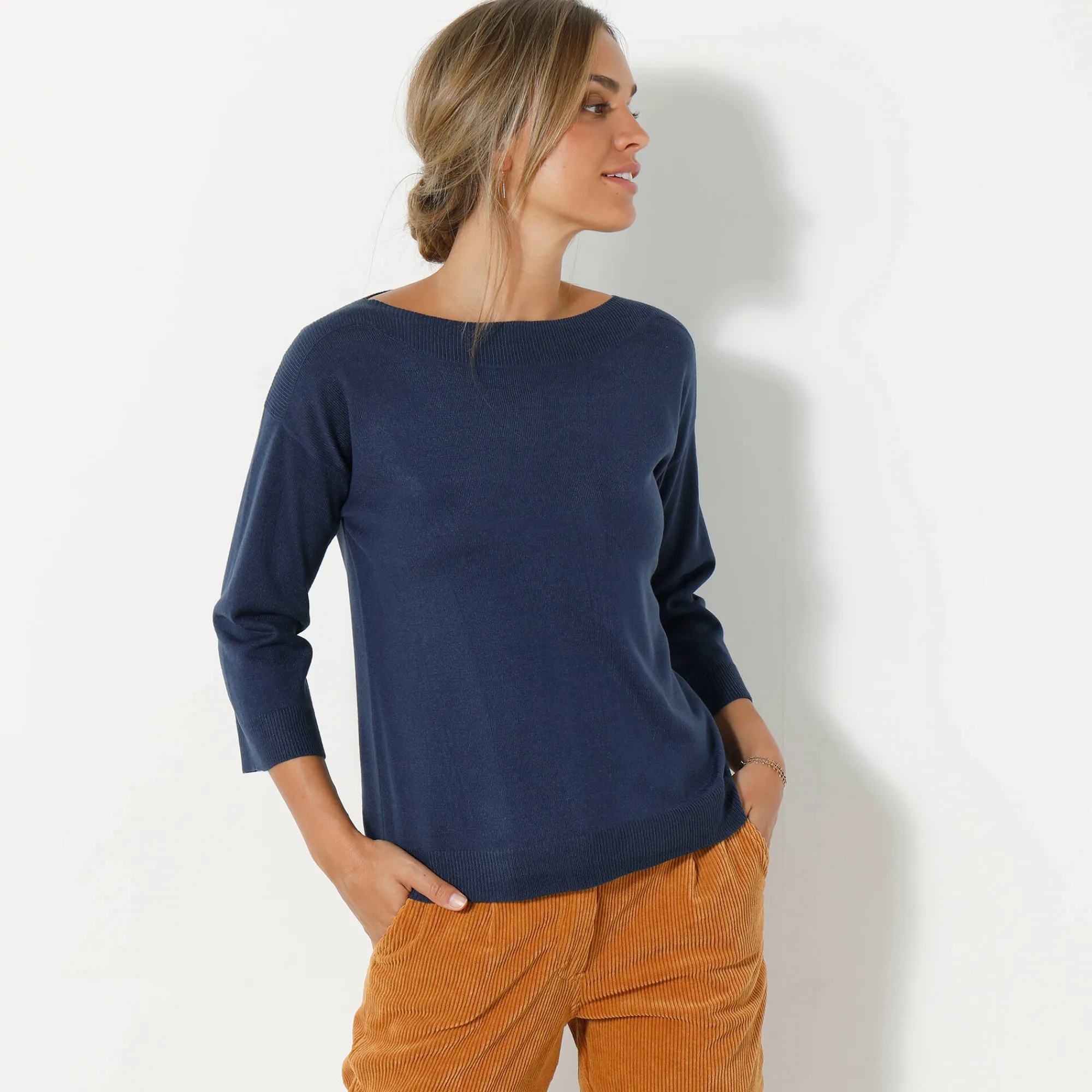 Trui En Vest<Blancheporte Trui met boothals en 3/4-mouwen, kasjmiertouch marine