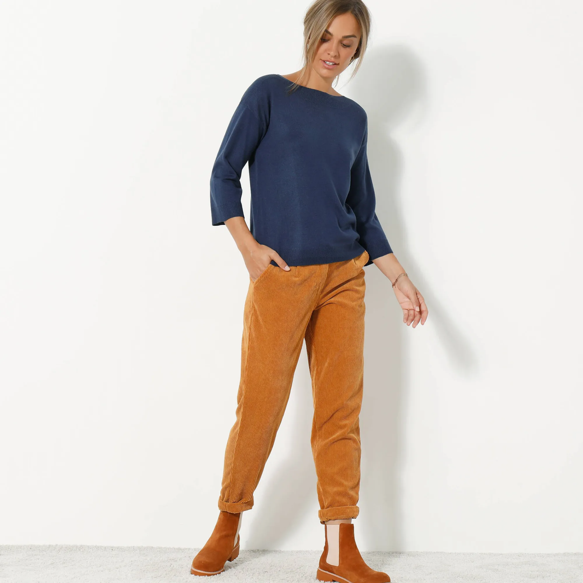 Trui En Vest<Blancheporte Trui met boothals en 3/4-mouwen, kasjmiertouch marine