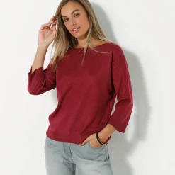 Trui En Vest<Blancheporte Trui met boothals en 3/4-mouwen, kasjmiertouch pruim