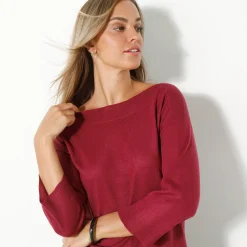Trui En Vest<Blancheporte Trui met boothals en 3/4-mouwen, kasjmiertouch pruim