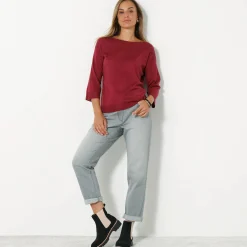 Trui En Vest<Blancheporte Trui met boothals en 3/4-mouwen, kasjmiertouch pruim
