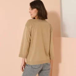 Trui En Vest<Blancheporte Trui met boothals en 3/4-mouwen, kasjmiertouch beige