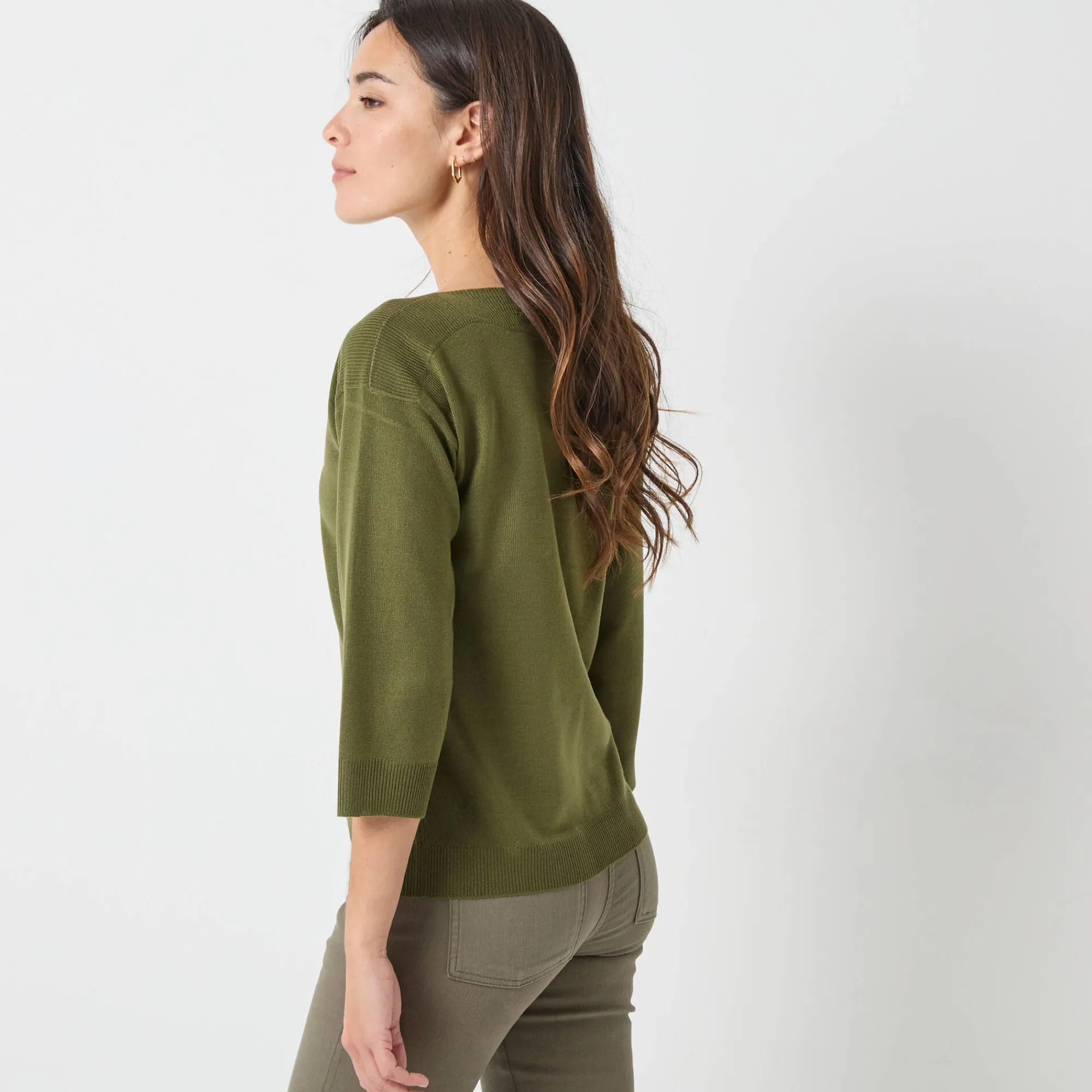 Trui En Vest<Blancheporte Trui met boothals en 3/4-mouwen, kasjmiertouch kaki