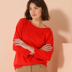 Trui En Vest<Blancheporte Trui met boothals en 3/4-mouwen, kasjmiertouch rood